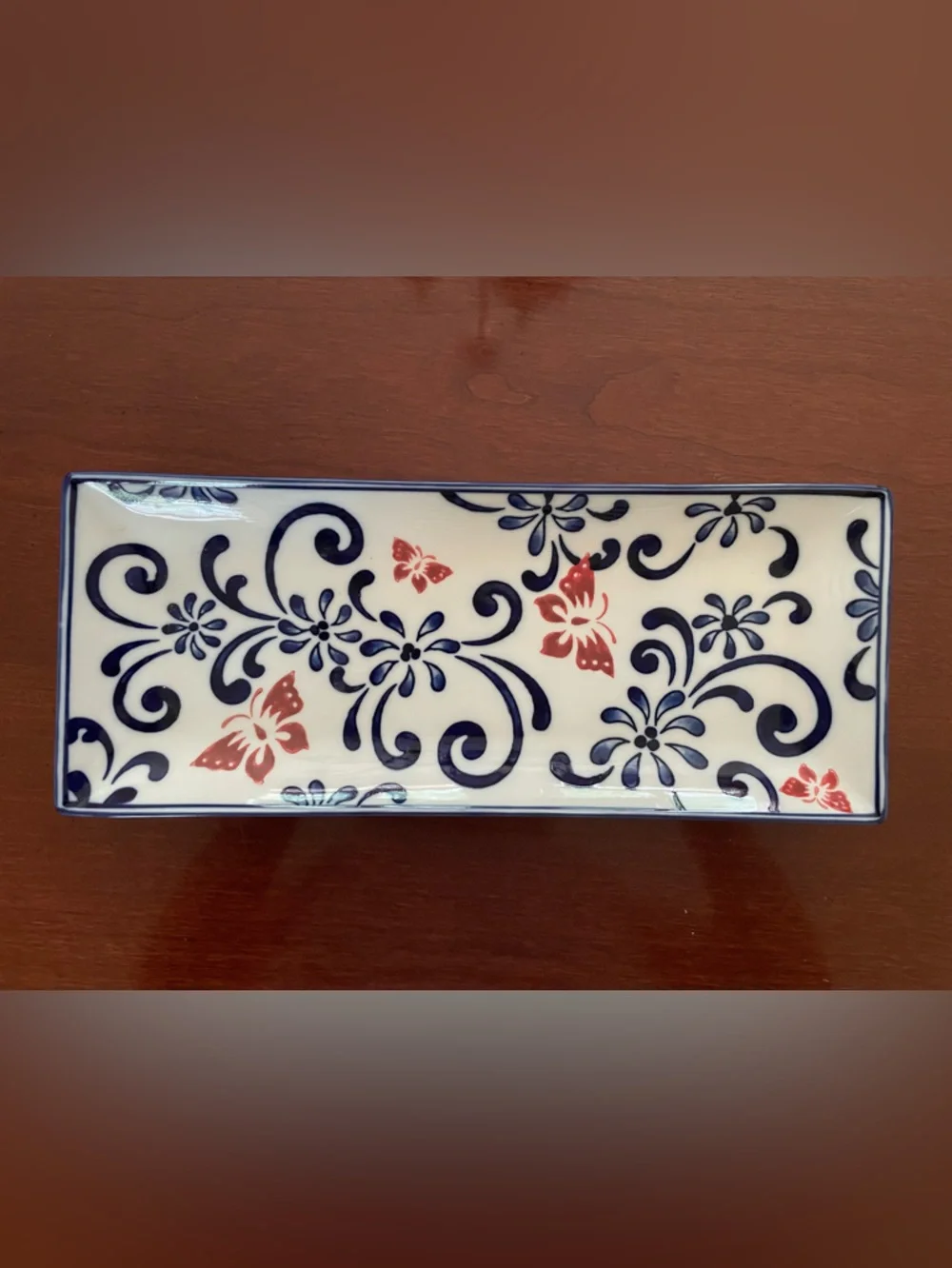 Pier 1 Butterfly Blossum 12” porcelain serving tray platter